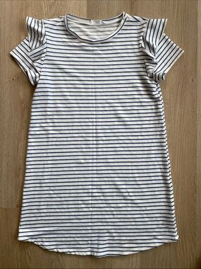 Wasabi + Mint Blue White Striped Ruffle Sleeve Dress Small Nautical Casual Knit